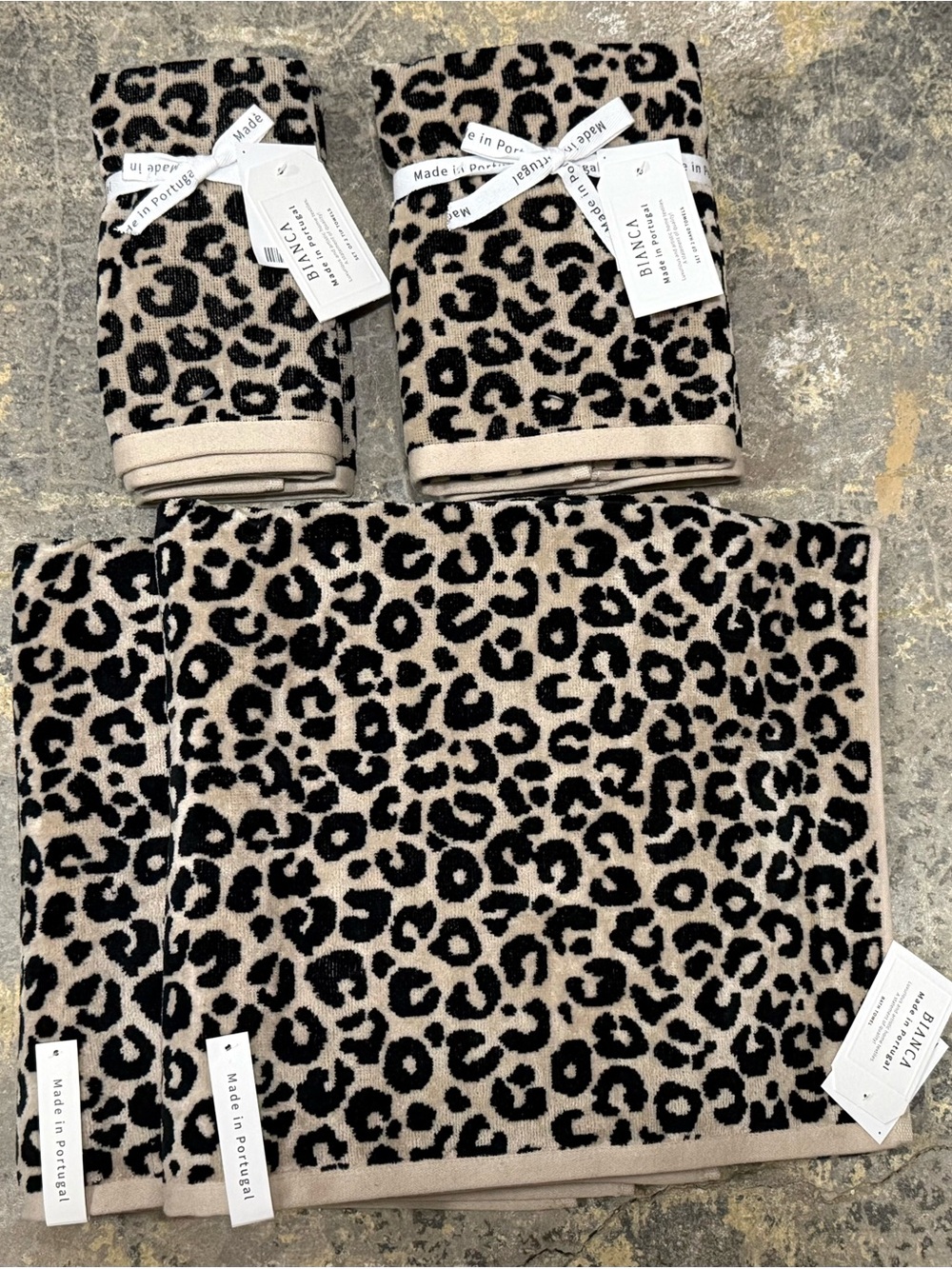 Bianca Portugal Leopard Cheetah Print 6Pc Luxury Bath Towel Set 2Bath 2Hand 2Tip